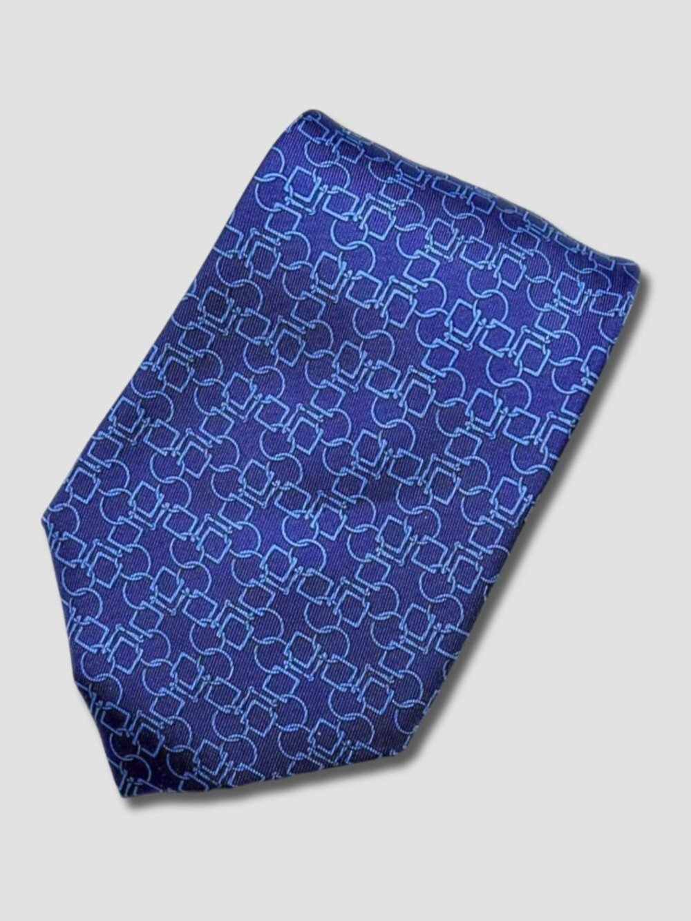 HERMES Blue Shape Link Patter Silk Tie